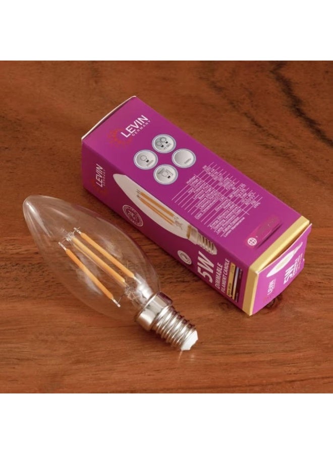 Levin Germany Led Filament Candle Bulb 5W Dimmable E14 Base 2700K Warm White 500 Lumens 320 Beam Angle 100 LM/W 20000H - Image 4