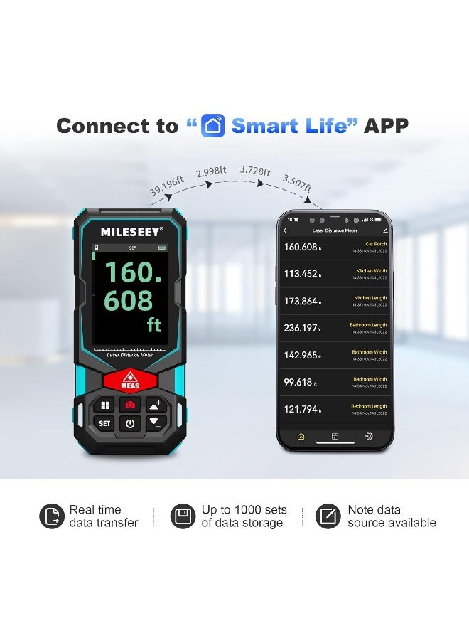 MILESEEY MiLESEEY Laser Measure, 328Ft Laser Distance Meter, Rechargeable Multifunctional Laser Measurement Tool with Pointfinder Camera, P2P Technology, Perfect for Outdoor Long Range Measurement (App Version)  - Image 5