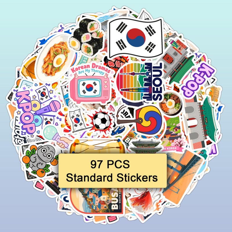 Betanas 100 Pcs South Korea Stickers - Korean Travel Icons  Food & Culture Vinyl Waterproof Decals For Laptop  Scrapbook  Water Bottle  Car  Guitar - Fun Gift For Teens & Adults - Image 3