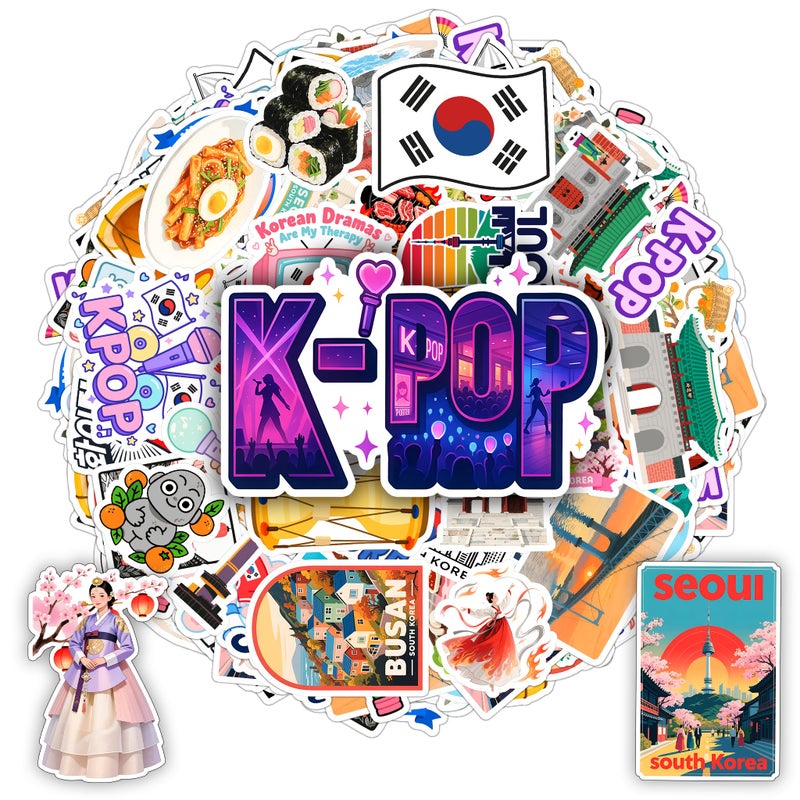 Betanas 100 Pcs South Korea Stickers - Korean Travel Icons  Food & Culture Vinyl Waterproof Decals For Laptop  Scrapbook  Water Bottle  Car  Guitar - Fun Gift For Teens & Adults - Image 1