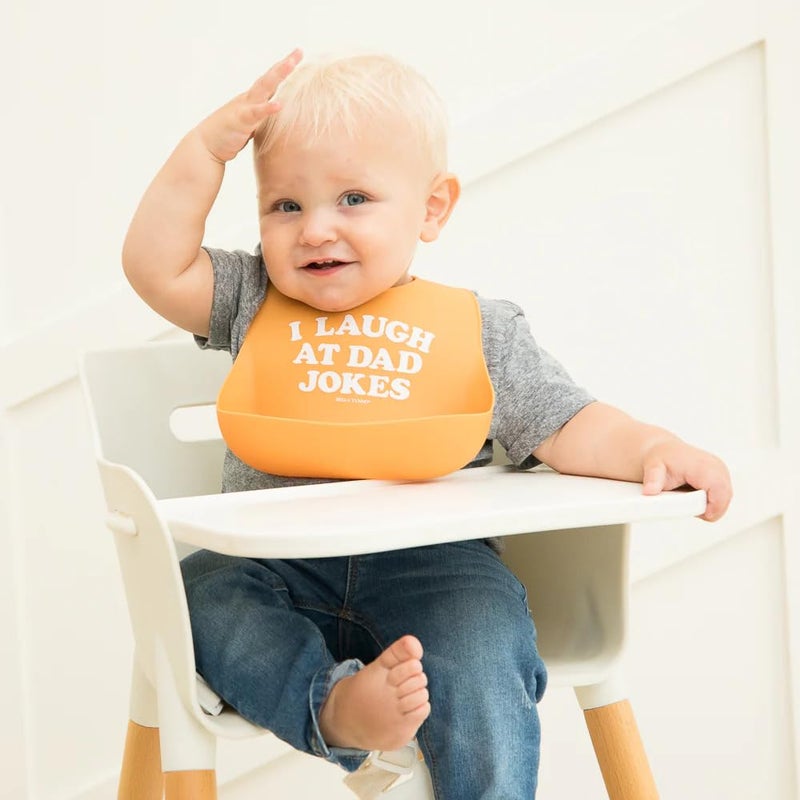 Bella Tunno Wonder Bib - Adjustable Silicone Baby Bibs for Girls & Boys, Durable and Waterproof BPA Free Silicone, I Laugh at Dad Jokes - Image 2