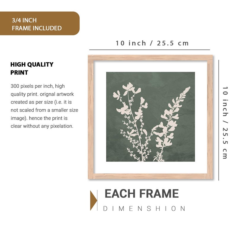 kotart Premium Digital Nature Inspired Art Paintings with Frame for Home Decor Botanical Leaf Painting for Living Room Wall Decoration 10x10 inch Combo 5 - Image 2