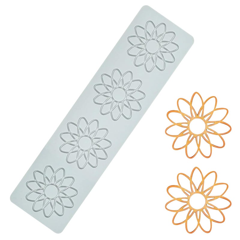 MoldBerry Silicone White 4 Cavity Geometric Sunflower Shape Shape Garnishing Mould for Chocolate Making Brownie Topper Cake Decoration Resin Art Pack of 1 - Image 1