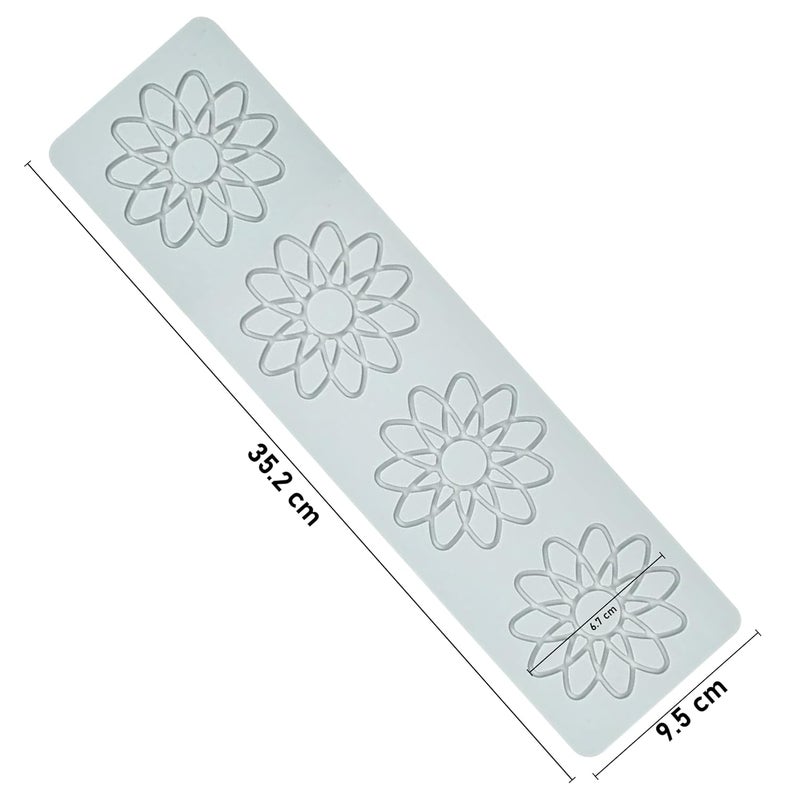 MoldBerry Silicone White 4 Cavity Geometric Sunflower Shape Shape Garnishing Mould for Chocolate Making Brownie Topper Cake Decoration Resin Art Pack of 1 - Image 2