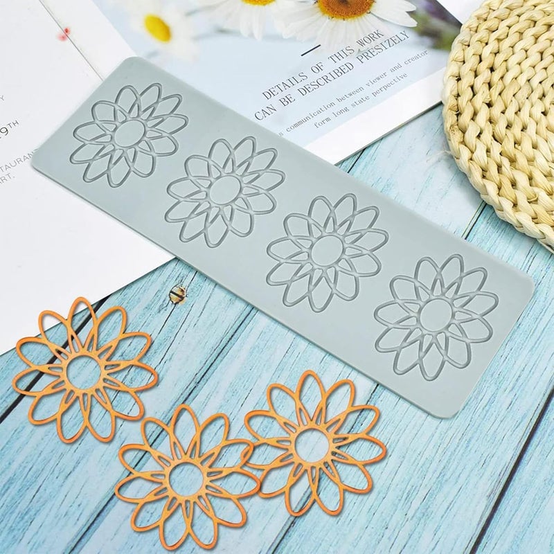 MoldBerry Silicone White 4 Cavity Geometric Sunflower Shape Shape Garnishing Mould for Chocolate Making Brownie Topper Cake Decoration Resin Art Pack of 1 - Image 3
