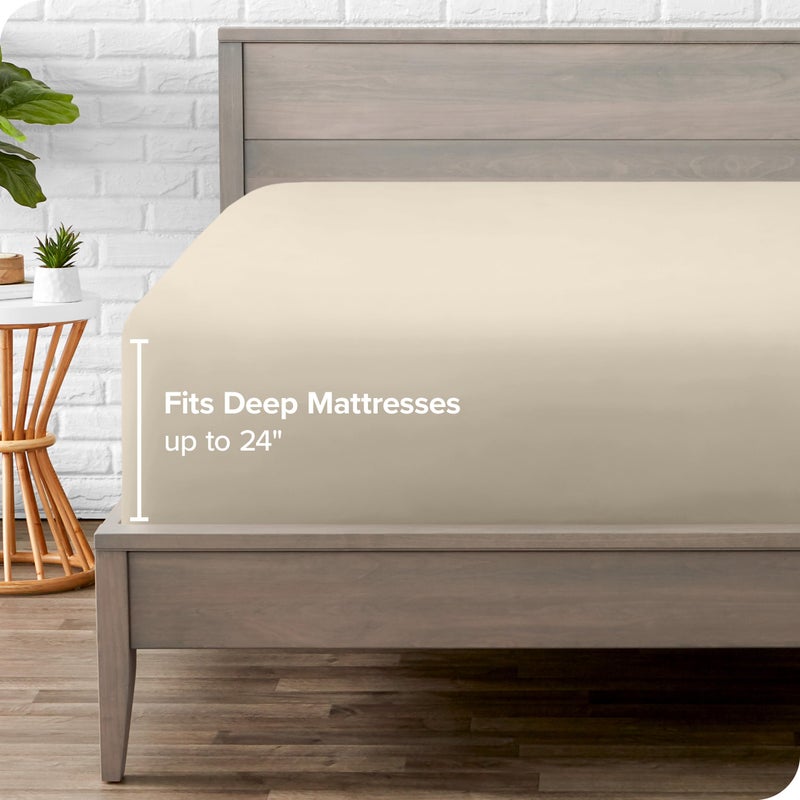 Bare Home Twin Extra Long Fitted Sheet - Extra Deep Pocket Fitted Sheet - Premium 1800 Microfiber - Ultra-Soft Wrinkle Free - Twin XL Deep Pocket Bottom Sheet (Twin XL - 11"" to 24"" Pocket  Sand) - Image 5