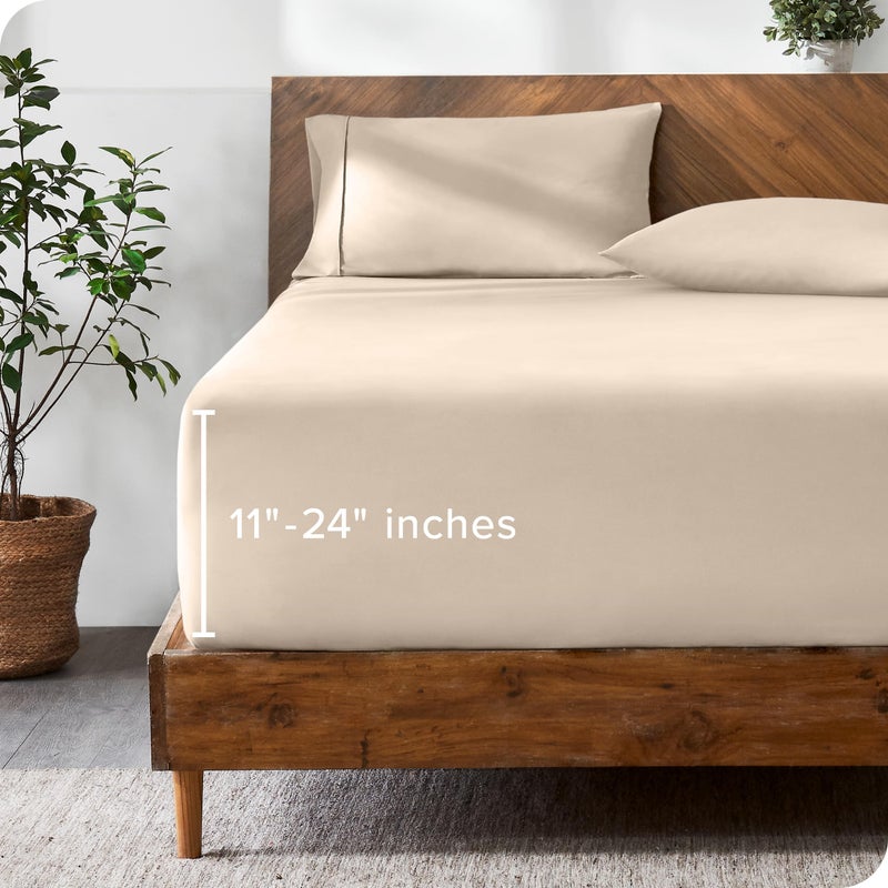 Bare Home Twin Extra Long Fitted Sheet - Extra Deep Pocket Fitted Sheet - Premium 1800 Microfiber - Ultra-Soft Wrinkle Free - Twin XL Deep Pocket Bottom Sheet (Twin XL - 11"" to 24"" Pocket  Sand) - Image 1
