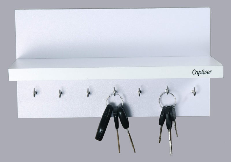 Captiver Engineered Wood Wall Mounted Key Holder with Storage Shelf (7 Hooks, White) Decor Items Display Keychain Hanging Office Organizer - Image 3