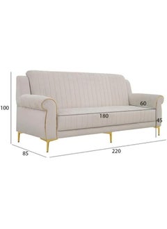 Comfynest Comfynest The Zarah 3 Seater Sofa Luxurious Design With Premium Fabric Best For Living Room | For Hotel | Metal Base 85X220X100Cm White  - Image 2
