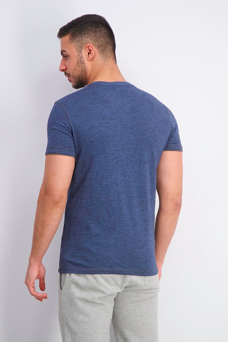 Company Eighty One Men Heather Print Short Sleeve Split Neck T-shirt, Navy - Image 3