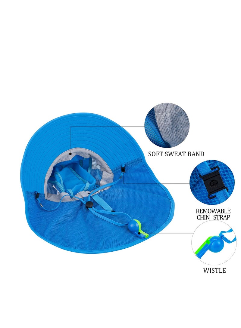 KASTWAVE Kids Sun Hat UPF 50+ Boy Girl Protection Hat Mesh Large Brim Quick Drying Beach Hats with Mesh and Adjustable Chin Strap for Hiking Fishing (Blue) - Image 4