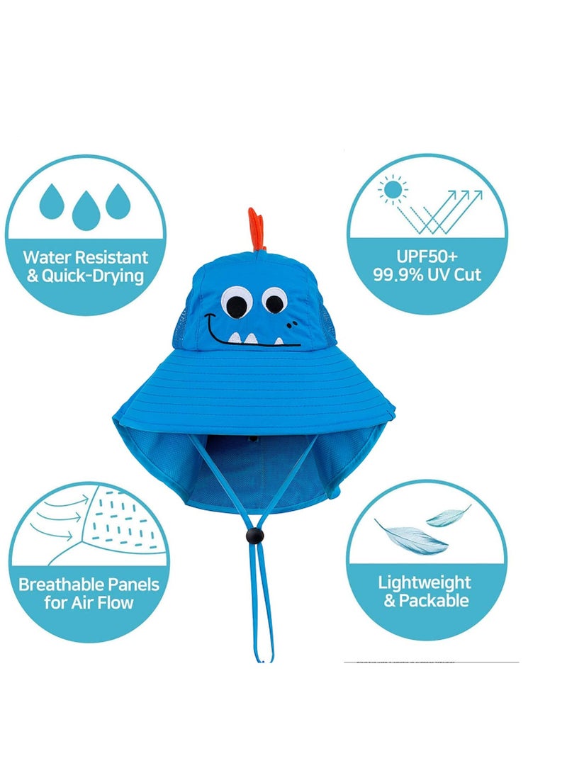 KASTWAVE Kids Sun Hat UPF 50+ Boy Girl Protection Hat Mesh Large Brim Quick Drying Beach Hats with Mesh and Adjustable Chin Strap for Hiking Fishing (Blue) - Image 3