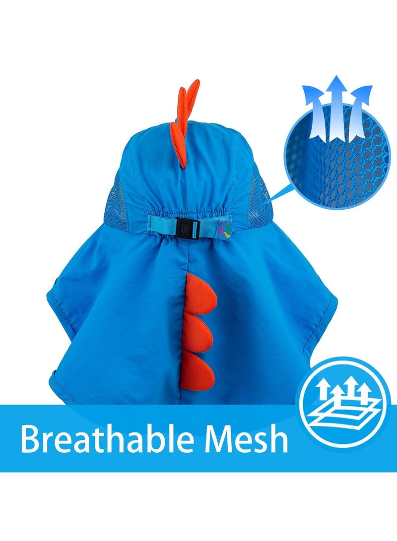 KASTWAVE Kids Sun Hat UPF 50+ Boy Girl Protection Hat Mesh Large Brim Quick Drying Beach Hats with Mesh and Adjustable Chin Strap for Hiking Fishing (Blue) - Image 2