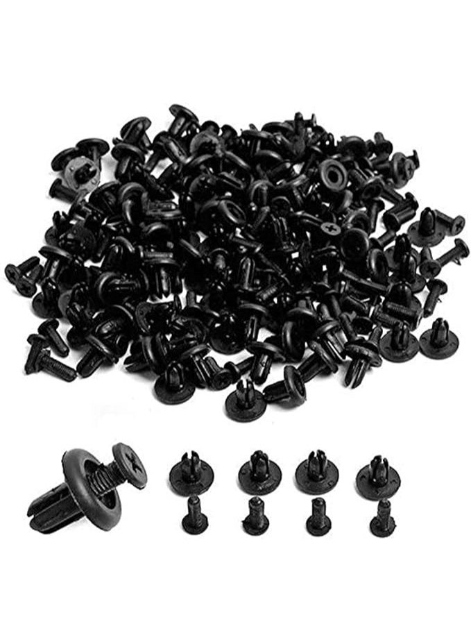100 قطعة من مسامير برشام النايلون البلاستيكية السوداء للسيارات - مشابك تثبيت لوحة تقليم الباب للتثبيت الداخلي والخارجي للسيارات، أدوات استبدال متينة للسيارات والشاحنات وسيارات الدفع الرباعي - Image 1