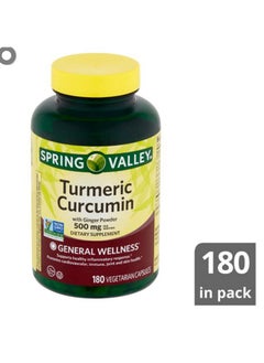 SPRING VALLEY Turmeric Curcumin 500Mg With Ginger Powder General Wellness 180 Capsules (Pack Of 2)  - Image 3