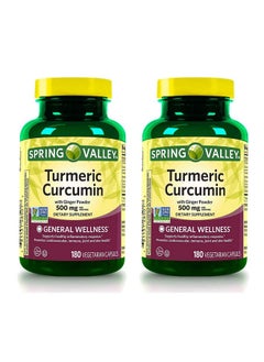 SPRING VALLEY Turmeric Curcumin 500Mg With Ginger Powder General Wellness 180 Capsules (Pack Of 2)  - Image 2