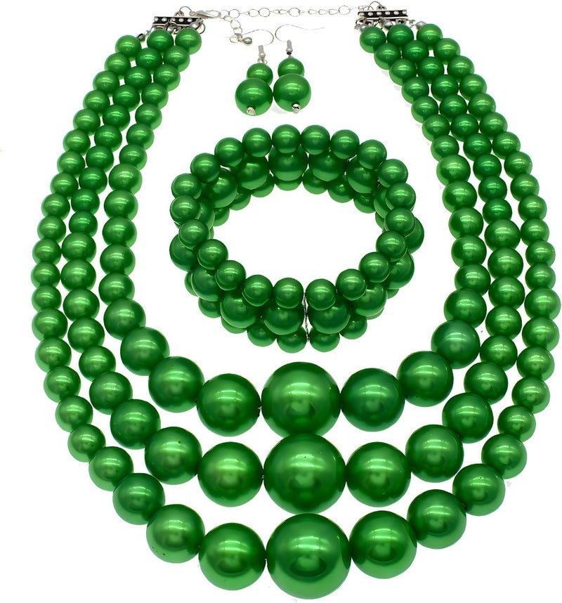 WEWE Imitation Pearl Necklace for Women Large Chunky Pearl Necklaces Multilayer Pearl Necklace and Earring 1920s Costume Jewelry set - Image 1