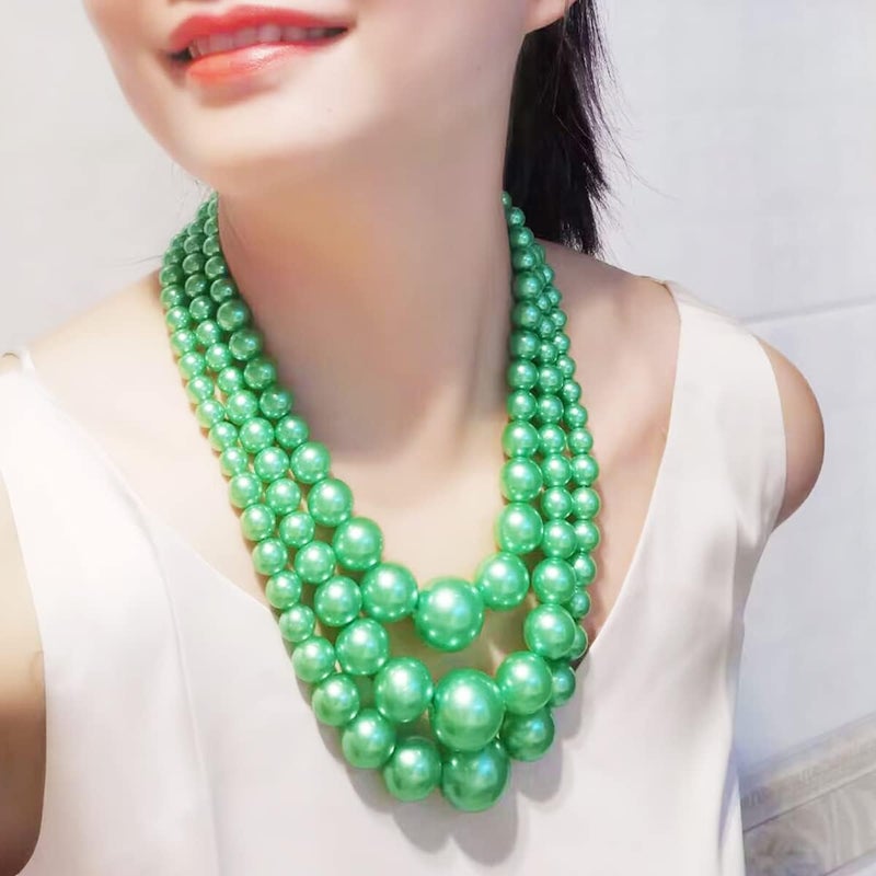 WEWE Imitation Pearl Necklace for Women Large Chunky Pearl Necklaces Multilayer Pearl Necklace and Earring 1920s Costume Jewelry set - Image 3