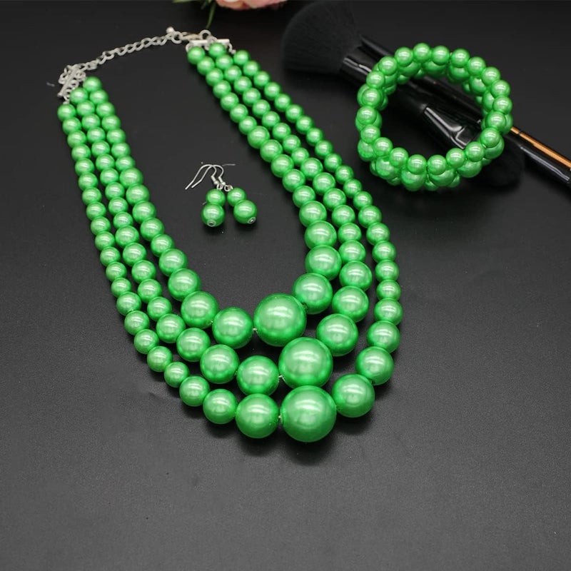 WEWE Imitation Pearl Necklace for Women Large Chunky Pearl Necklaces Multilayer Pearl Necklace and Earring 1920s Costume Jewelry set - Image 5