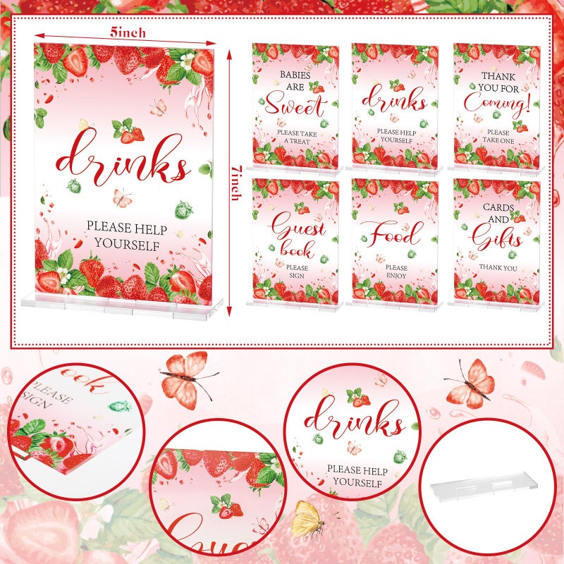 Vercraft 6 Pcs Strawberry Sweet Berry Baby Shower Table Decorations Take One Sign Thank You Acrylic Sign Centerpieces with Stand 5 x 7" Baby Shower Birthday Party Decorations for Guests Gifts - Image 2