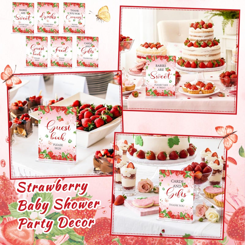 Vercraft 6 Pcs Strawberry Sweet Berry Baby Shower Table Decorations Take One Sign Thank You Acrylic Sign Centerpieces with Stand 5 x 7" Baby Shower Birthday Party Decorations for Guests Gifts - Image 3