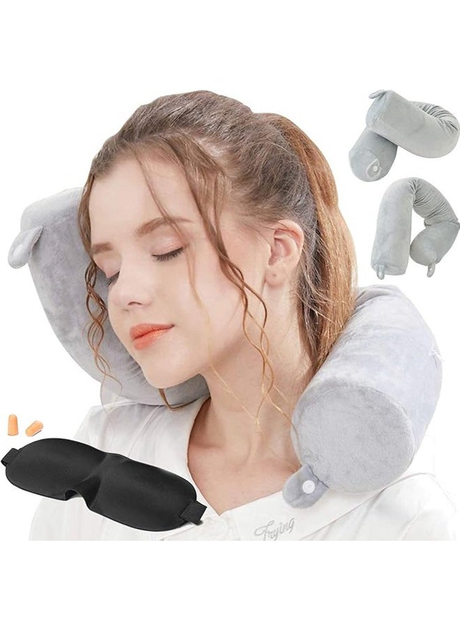 Arabest Twist Memory Foam Travel Pillow Neck,Chin,Shoulder,Lumbar and Leg Support for Adult Airplane Traveling,Bus,Train and Office(Grey)  - Image 1