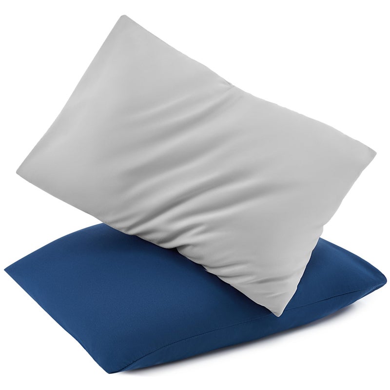 TILLYOU Toddler Pillowcase 2 Pack with Envelope Closure13 x 18 Silky Soft Microfiber Travel Kids Pillowcase for Boys and GirlsGray  Navy