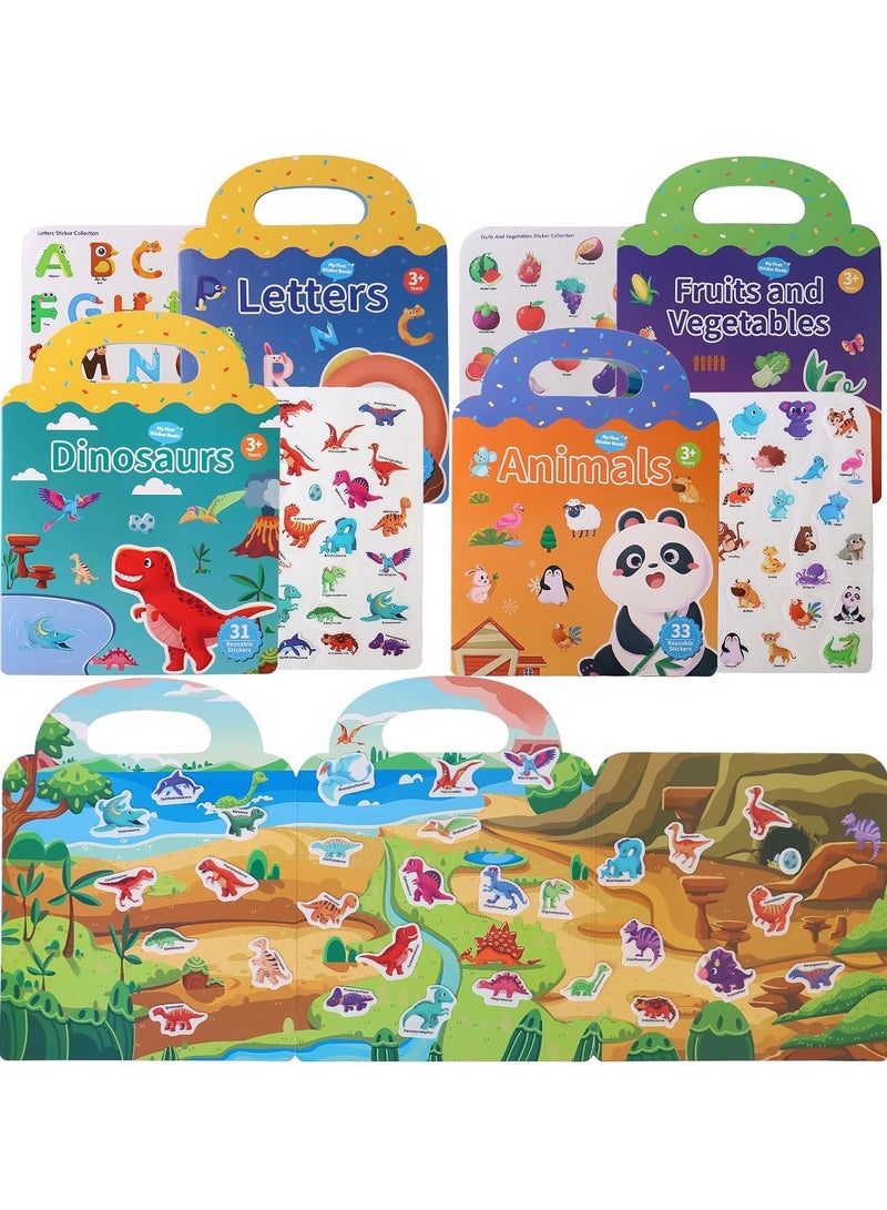 Zikra Jelly Stickers Book for Kids 2-4, Reusable Stickers, 4 Scenes Animals, Dinosaurs, Letters, Vegetables and Fruits, Restickable Sticker Book for Kids - Image 1