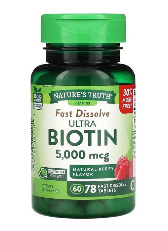 Nature's Truth Vitamins Fast Dissolve Ultra Biotin Natural Berry 5000 mcg 78 Fast Dissolve Tablets  - Image 1
