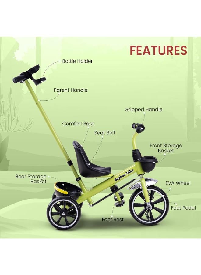 Baybee Smart Plug & Play Baby Tricycle with Parental Push Handle - Hero Green - Image 1