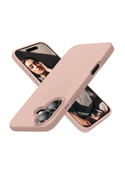جراب متوافق مع iPhone 16 Plus، [سلسلة اللمسة الحريرية والناعمة] جراب واقٍ كامل الجسم من المطاط السيليكوني السائل الناعم الفاخر لهاتف iPhone 16 Plus (مسحوق الرمل)