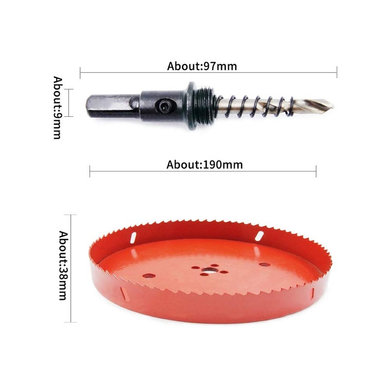Laiwei Hole Saw Drill Bit HSS Hole Cutter with Arbor for Wood,PVC Board and Plasterboard(7-1/2"(190mm Hole Saw)) - Image 3