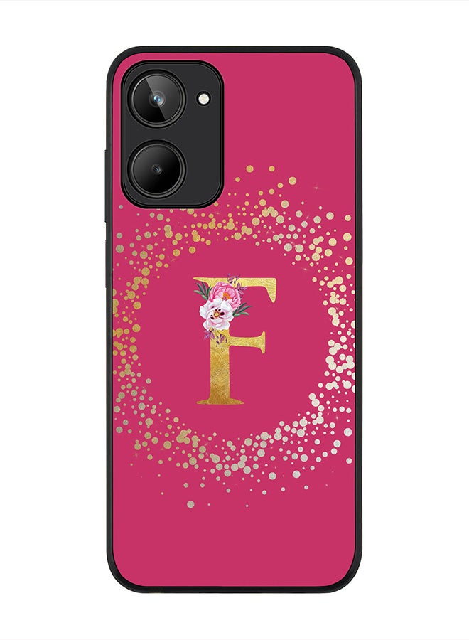Stylizedd Cover for Realme 10 4G Case , Rugged Black Slim fit Thin Protective Phone Cases -  Custom Monogram Initial Letter Floral Pattern Alphabet - F (Dark Pink Rose) - Image 1
