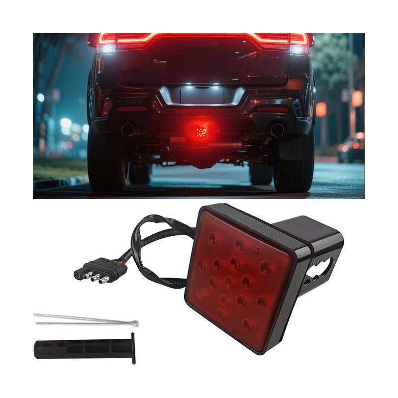 HZEL Trailer Hitch Receiver Cover with 15 LED Brake Lights Super Bright Vehicle Lamp Tail Light Fit 2 Receiver Auto Exterior Lighting Accessories Universal for Towing Truck RV SUV Red - Image 3