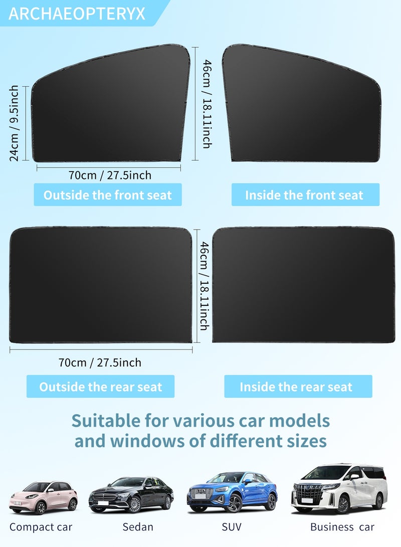 أركايوبتيركس ستائر شمسية لنوافذ السيارة، 4 قطع ستائر مغناطيسية عالمية للسيارات، تحجب الأشعة فوق البنفسجية، تقلل من الضرر الناتج عن أشعة الشمس المباشرة الساطعة والحرارة، سهلة التركيب على المقاعد الأمامية والخلفية - Image 3