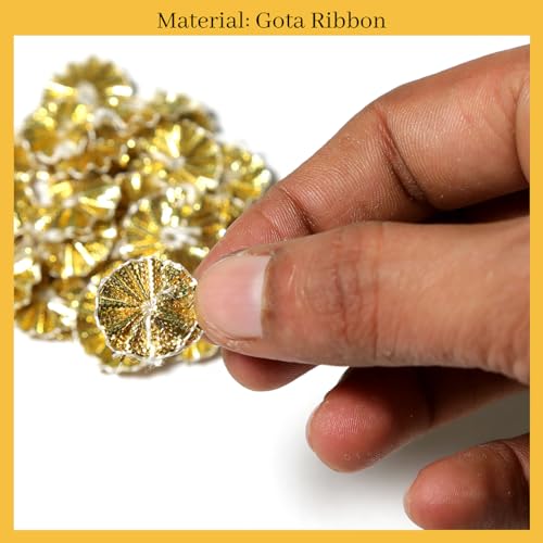 EmbroideryMaterial Gold Gota Patti Flowers Embroidery Patches for Clothes, Applique Patches for Embroidery Work, Gota Flowers for Decoration, Crafts & Flowers for Dress Designing (25 Pieces, Gold, 1.7 CM) - Image 2