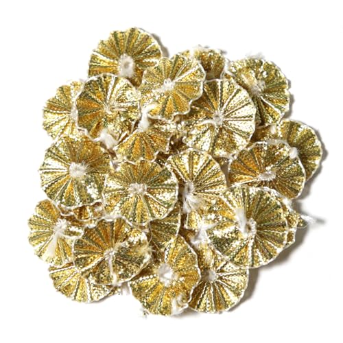 EmbroideryMaterial Gold Gota Patti Flowers Embroidery Patches for Clothes, Applique Patches for Embroidery Work, Gota Flowers for Decoration, Crafts & Flowers for Dress Designing (25 Pieces, Gold, 1.7 CM) - Image 1