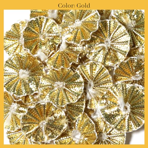 EmbroideryMaterial Gold Gota Patti Flowers Embroidery Patches for Clothes, Applique Patches for Embroidery Work, Gota Flowers for Decoration, Crafts & Flowers for Dress Designing (25 Pieces, Gold, 1.7 CM) - Image 4