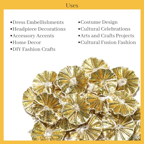 EmbroideryMaterial Gold Gota Patti Flowers Embroidery Patches for Clothes, Applique Patches for Embroidery Work, Gota Flowers for Decoration, Crafts & Flowers for Dress Designing (25 Pieces, Gold, 1.7 CM) - Image 5