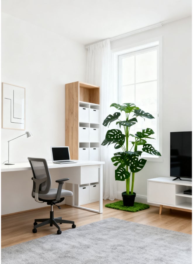 ايست من نون شجرة مونستيرا الاصطناعية بارتفاع 100 سم (3.2 قدم) مع وعاء | نبات أرضي بتصميم وملمس واقعي - أخضر | شجرة بت texture طبيعي زخرفي للمنزل، غرفة المعيشة، غرفة الدراسة ومكاتب العمل - Image 5