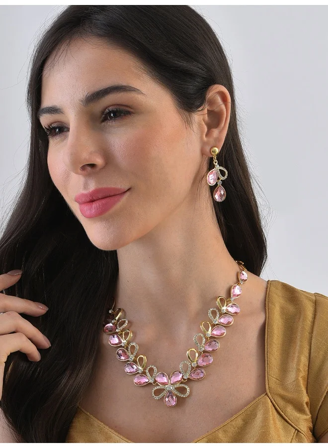 سوهي طقم مجوهرات مكون من قلادة وحلق من الحجر ومطلي بالذهب