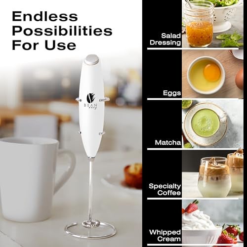 Bean Envy Milk Frother, Coffee Stirrers, Frother Wand, Milk Frother Handheld, Frother with stand, Hand Blender for Coffee, Lattes, Cappuccino, Matcha and Hot Chocolate – Kitchen Gifts - White - Image 3