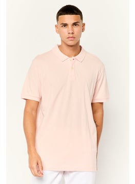 LEE Men Regular Fit Plain Short Sleeves Polo Shirt, Pink  - Image 1