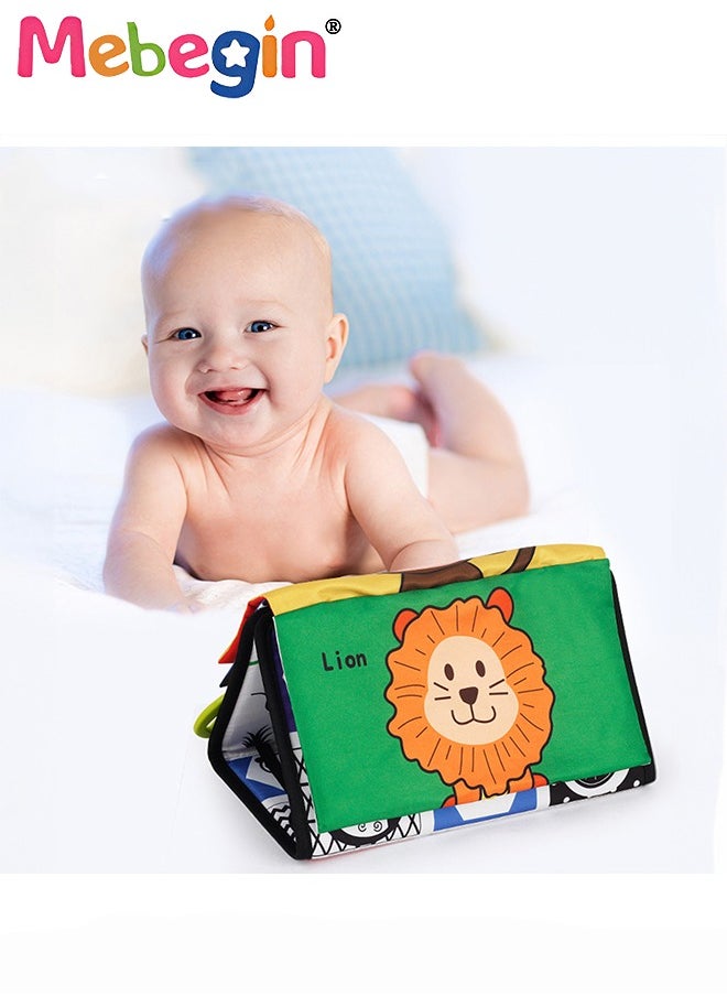 MEBEGIN - Foldable Cloth Book with Mirror, Tummy Time Mirror Toys for Babies, High Contrast Baby Sensory Toys with Crinkle Cloth Book & Teethers, Montessori Toys, Creative Portable Baby Development Toy, Excellent Tool for Early Learning Education and Enlightenment - Image 1