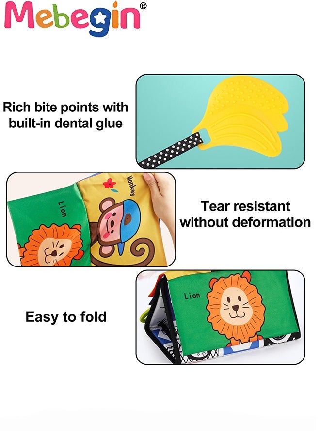 MEBEGIN - Foldable Cloth Book with Mirror, Tummy Time Mirror Toys for Babies, High Contrast Baby Sensory Toys with Crinkle Cloth Book & Teethers, Montessori Toys, Creative Portable Baby Development Toy, Excellent Tool for Early Learning Education and Enlightenment - Image 1