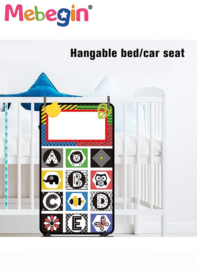 MEBEGIN - Foldable Cloth Book with Mirror, Tummy Time Mirror Toys for Babies, High Contrast Baby Sensory Toys with Crinkle Cloth Book & Teethers, Montessori Toys, Creative Portable Baby Development Toy, Excellent Tool for Early Learning Education and Enlightenment - Image 1