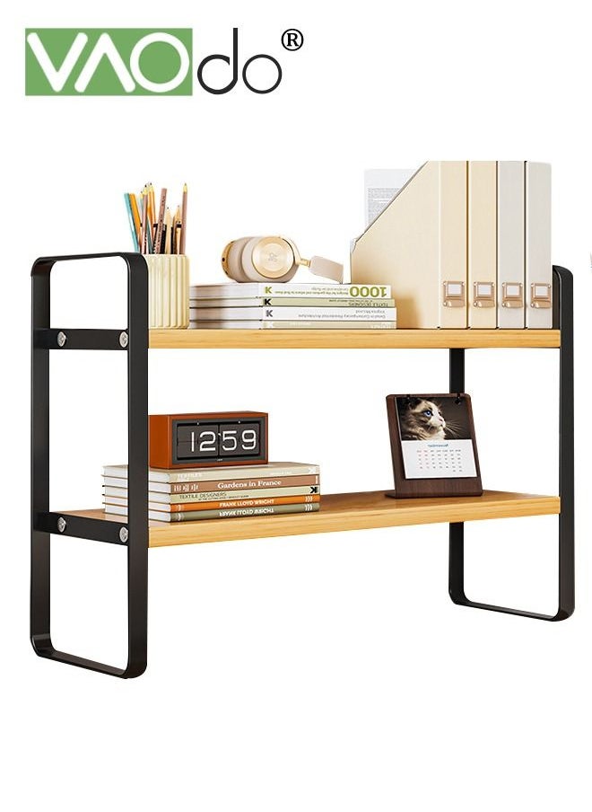 VAOdo Wooden Desk Rack Storage Rack Desktop Supplies Simple Dresser Top Organizer Storage Rack Compartment Decoration Aesthetics Bookshelf Ladies Men And Children Black 50*15CM  - Image 1