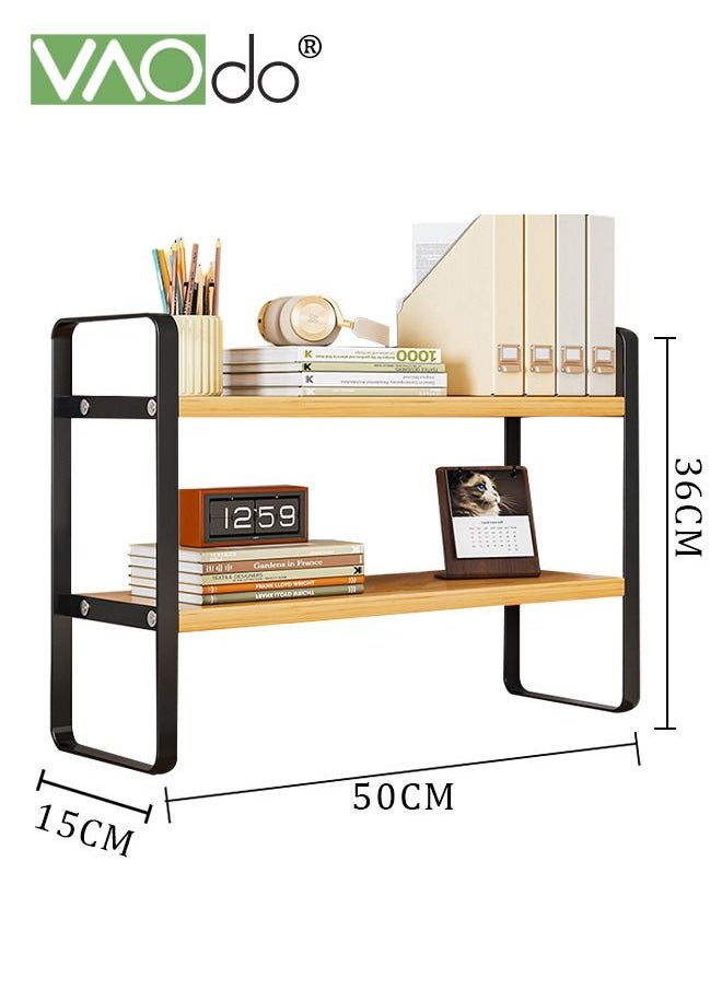 VAOdo Wooden Desk Rack Storage Rack Desktop Supplies Simple Dresser Top Organizer Storage Rack Compartment Decoration Aesthetics Bookshelf Ladies Men And Children Black 50*15CM  - Image 3
