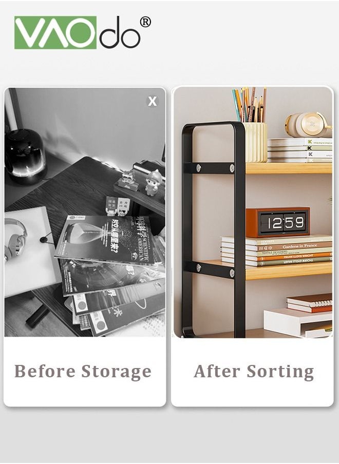 VAOdo Wooden Desk Rack Storage Rack Desktop Supplies Simple Dresser Top Organizer Storage Rack Compartment Decoration Aesthetics Bookshelf Ladies Men And Children Black 50*15CM  - Image 4