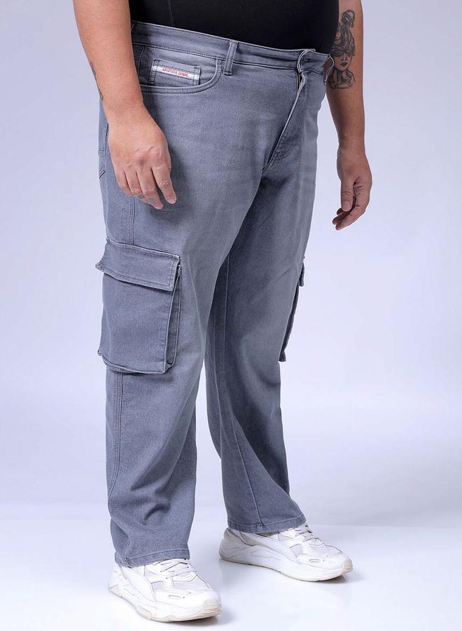 Take Two Plus Size Men Light Wash Grey Cargo Jeans By Hardsoda - Image 3